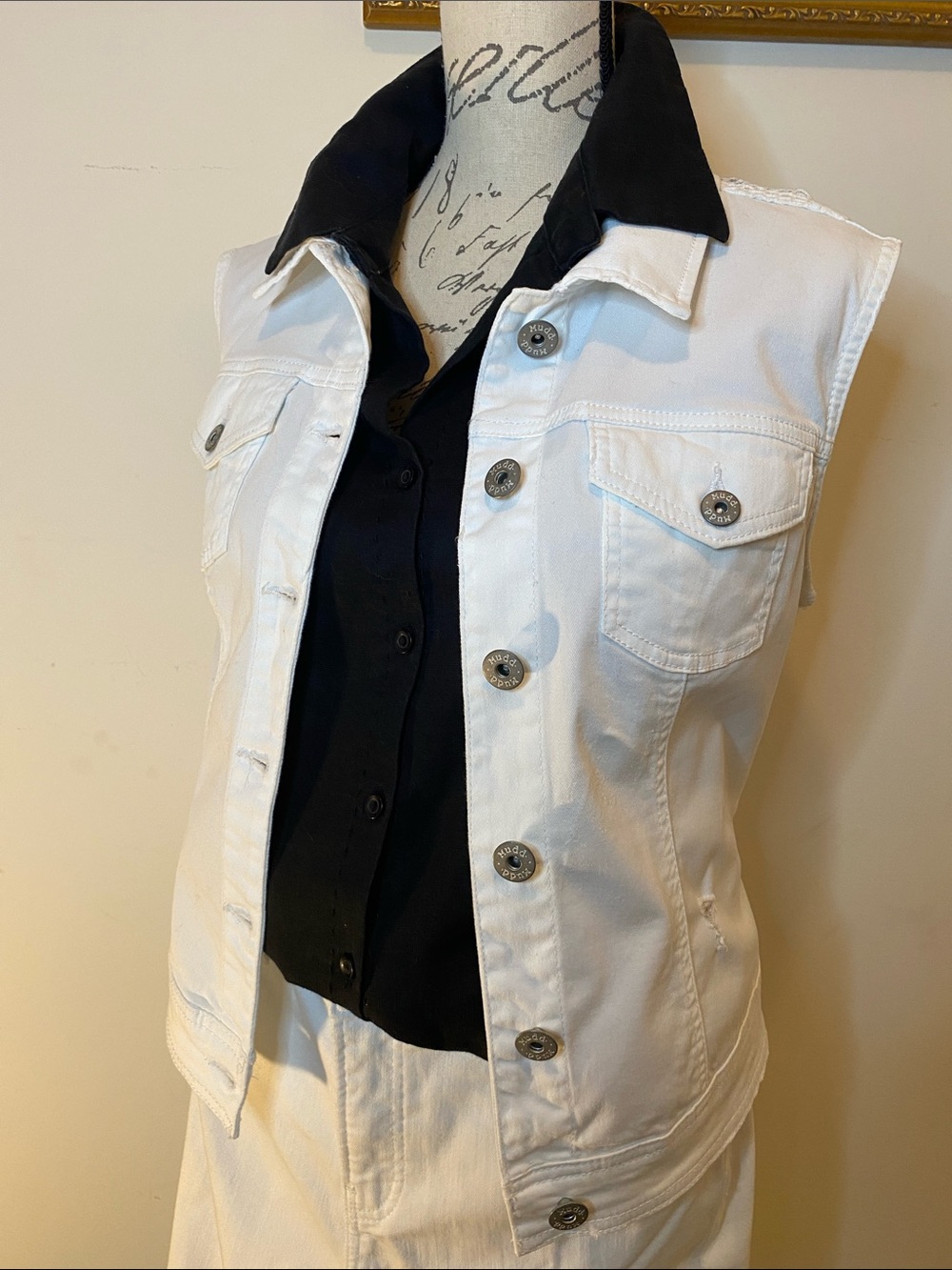 Mudd White Sleeveless Denim Jacket / Vest with Lace Back